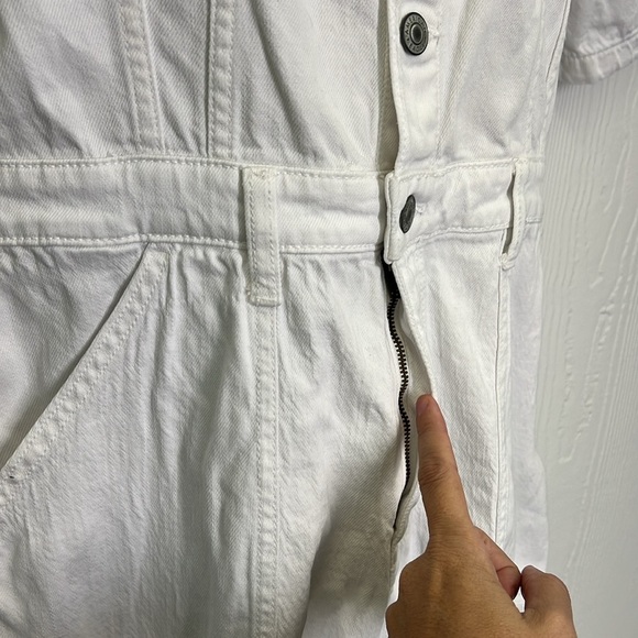 American Eagle - White Denim Coverall Button Down Short Sleeve Short Romper Med - Picture 6 of 14